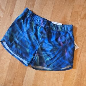 Girls  Blue Patterned Shorts NWT Size L(10-12) Built In Panty